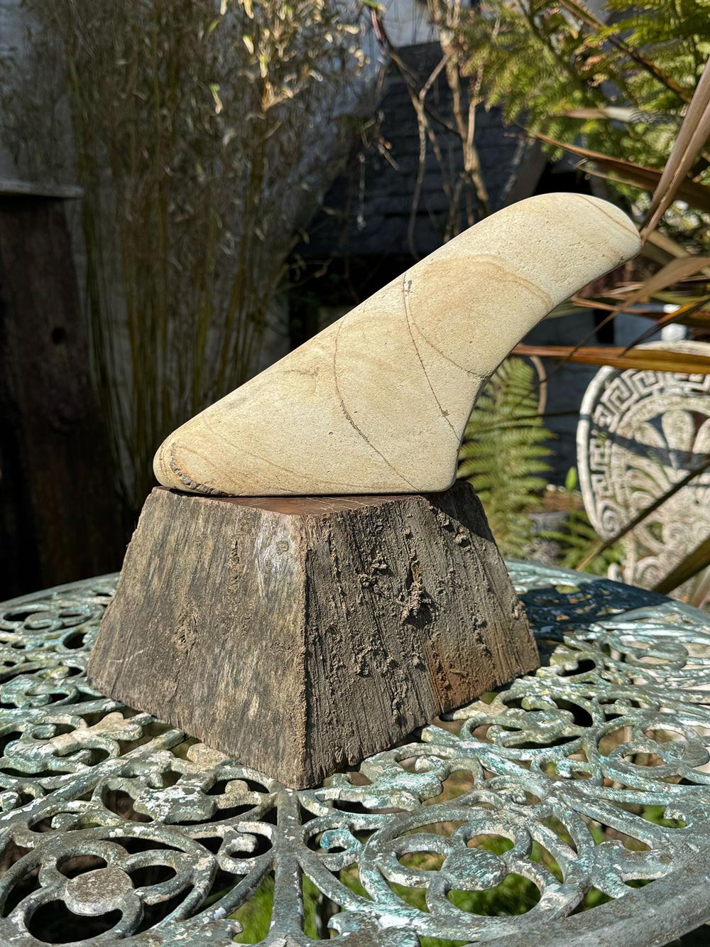 Cornish Sandstone Fin on an Ekki Groyne Stand: Sold (2025)